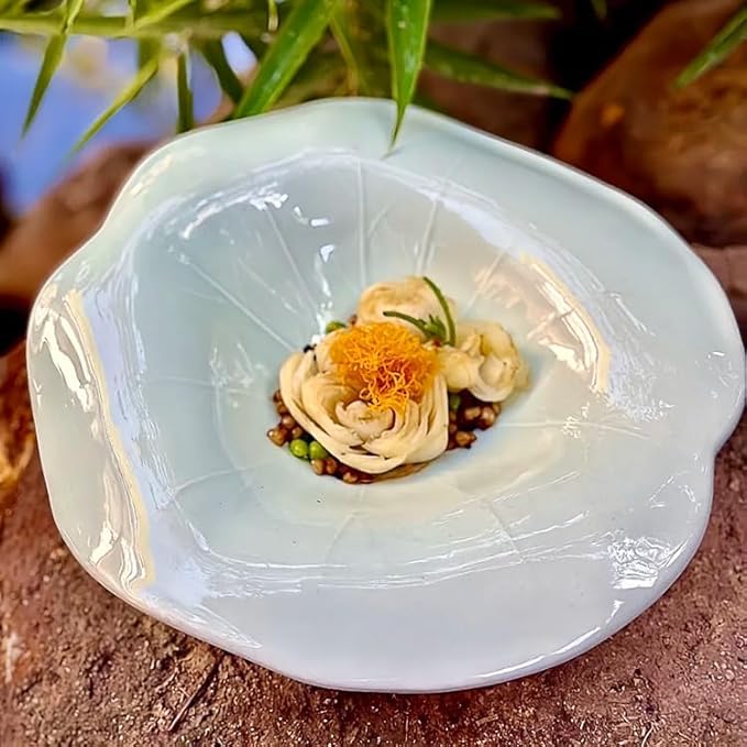 Kitchen Plates Hotel Restaurant Creative Ceramic Special-shaped Dish Plate, Western Food Salad Lotus Leaf, Suitable For Desserts And Appetizers Restaurant Plates(10.5in)