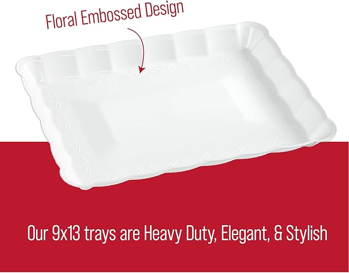 Plasticpro Plastic Serving Trays - Serving Platters Rectangle 9X13 Disposable Party Dish 8 White Trays