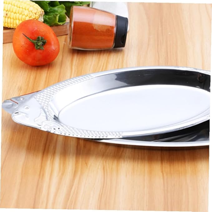 Amosfun 2pcs Magnetic Stainless Steel Fish Plates Steaming Feature Silver Serving Tray for Fish Cooking for Home Kitchen and Restaurant Use