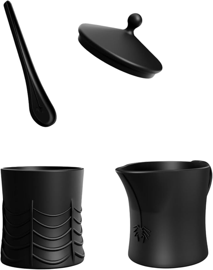 New - Nomnu Black Spiderweb Sugar and Creamer Set. Ceramic Sugar Bowl with Lid and Spoon, and Creamer Pitcher. Gothic Decor, Perfect for Goth Lovers, Includes Spider-Embossed Design