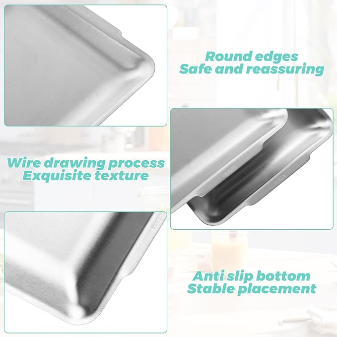 LANIAKEA 4PCS 304 Stainless Steel Serving Platters 12.6" Rectangular Serving Platters Decorative Organizer Trays for BBQ, Buffet, Appetizer Serving, Party