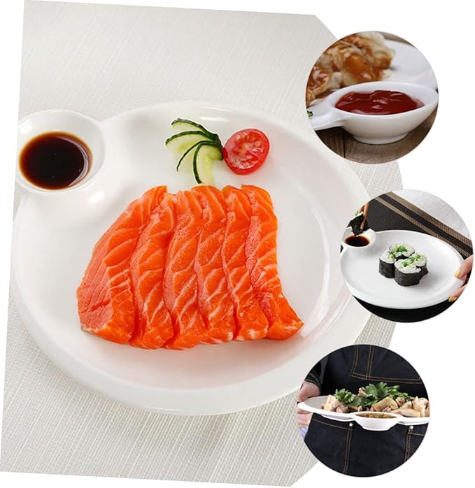 GLEAVI Ceramic Divided Dipping Sauce Plate for Dumplings and Sushi Multi-functional Chips Dish Home Accessory Easy to Clean for Appetizers and Condiments