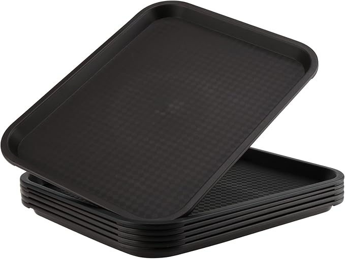 ZOENHOU 6 Pack 16 x 12 Inch Plastic Fast Food Tray,Rectangular Plastic Cafeteria Trays Serving Trays for Serving Food, Black