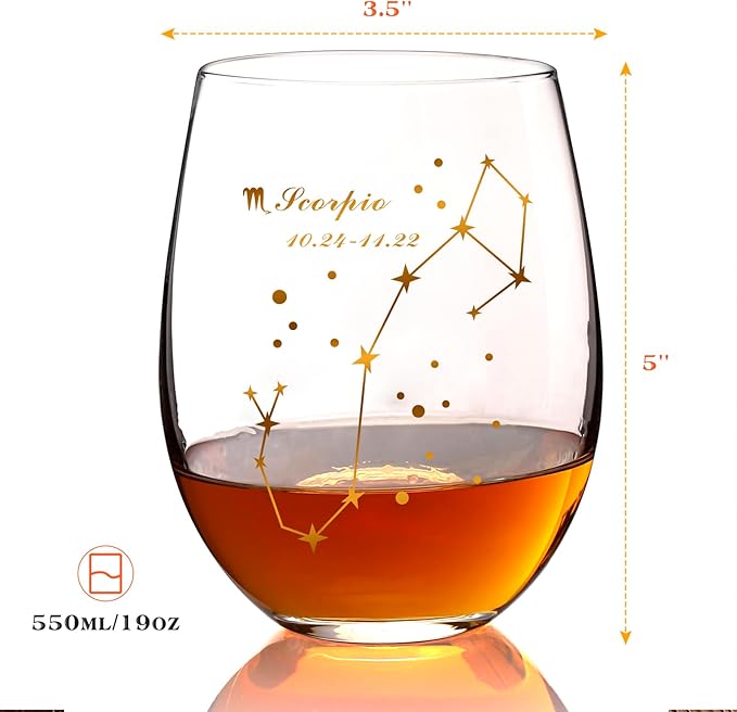 HOHY Scorpio Zodiac Wine Glass 20 Oz, Scorpio Zodiac Birthday Horoscope Gifts for Women, Birthday Wine Glass Astrology Constellation Christmas Gifts for Women, Constellation Wine Glasses Golden