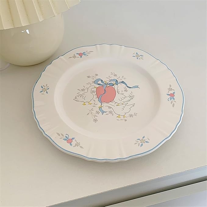 SONGCHAO Party Supplies Retro Ceramic Dinner Plate Blue Edge Ceramic Plate Breakfast Plate Fruit Plate Dessert Plate Home Round Flat Plate Party Plates