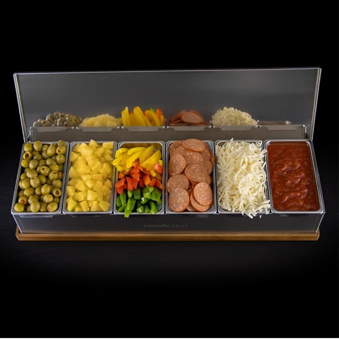6 Slot Condiment Carrier, Stainless Steel Holders, Silicone Lids, and Gel Packs - Portable and Versatile for Outdoor BBQs and Parties