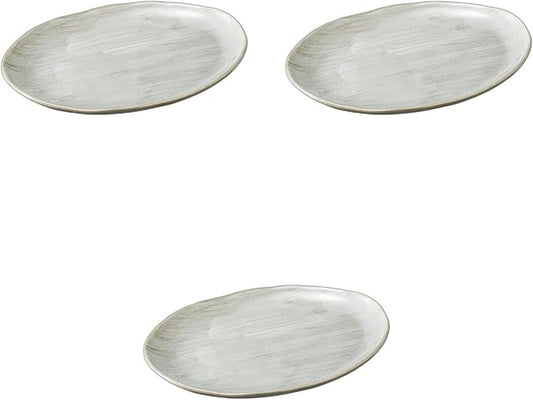Set of 3 Blue Cloud Brush Oval Plates [9.8 x 7.0 x 0.6 inches (25 x 17.8 x 1.5 cm) | Setomonohonpo, Oval Plate, Ceramic