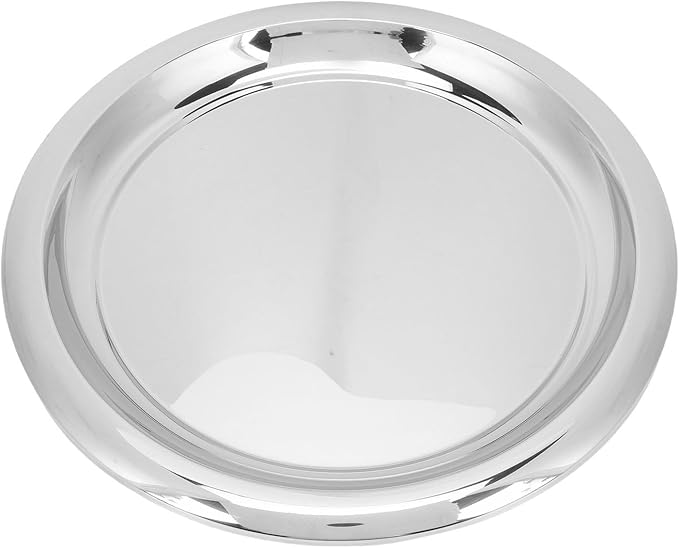 Focket Stainless Steel Serving Tray, Mirror Polished Rustproof 35cm Round Tray Silver Finish with for Home Restaurant Bar Use