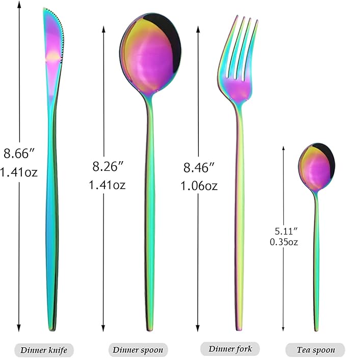 24-Piece Mirror Rainbow Flatware, 18/0 Stainless Steel Dinnerware Set Include Knife Fork Spoon Teaspoon Cutlery Set For Home Restaurant and Party Service For 6, Dishwasher Safe