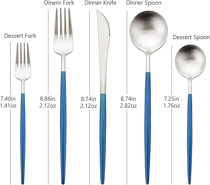 18/10 Stainless Steel Matte Flatware Set (1, Blue Silver)