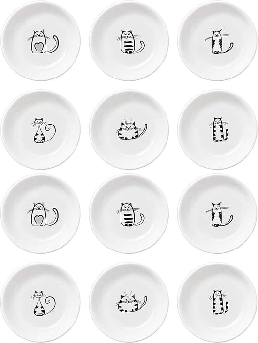 Fashion & Lifestyle Japanese Cute Cat Ceramic Sauce Dish, Seasoning Dish Sushi Soy Dipping Bowl, Appetizer Plates, Serving Dish for Kitchen Home Set of 12