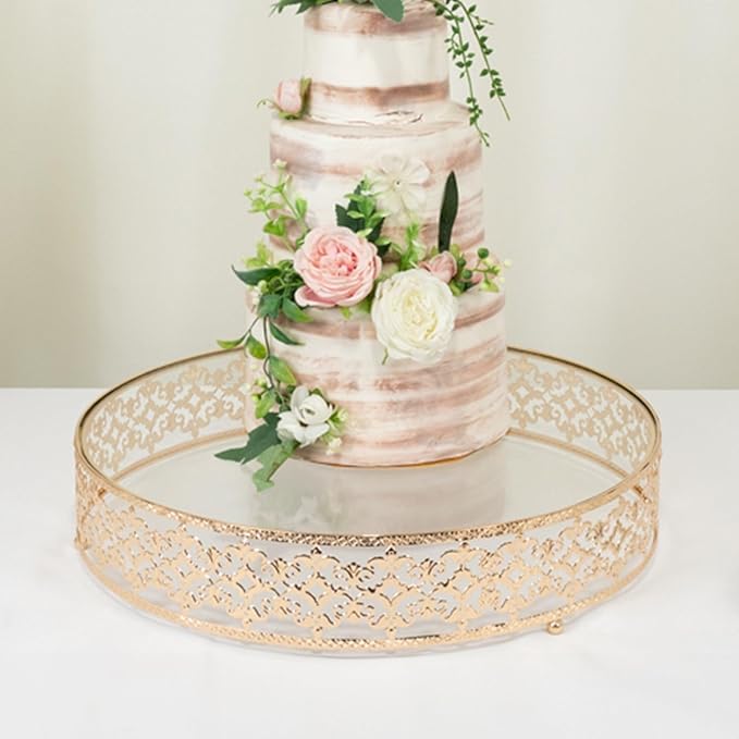 Efavormart Cake Stand in Gold Baroque Ornate with Glass Top, Round Dessert Display Tray - 18"