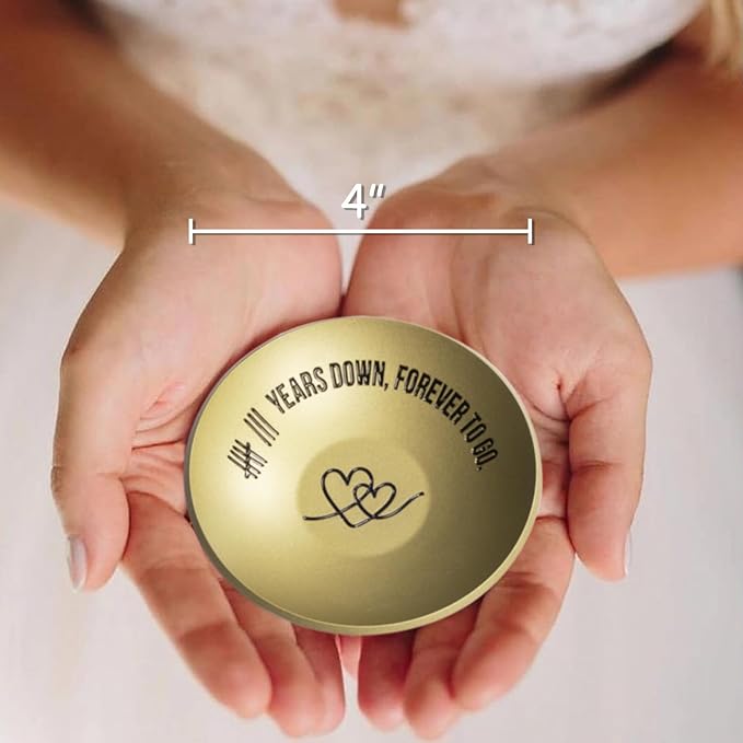 8 Year Anniversary Bronze Gifts for Her Him, 8th Wedding Anniversary for Wife Husband, 4" Metal Ring Holder Dish Jewelry Tray - Unique Decoration Ideas Bronze Gift For Men Women Couple