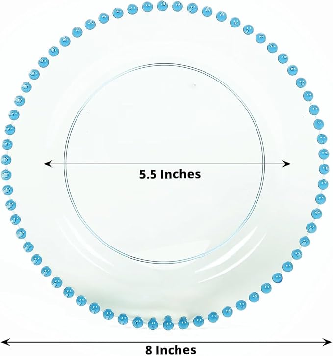 8" Salad Plates - Set of 20 - Plastic Transparent Dusty Blue Round Disposable Dessert Appetizer Plate Beaded Rim, Ideal for Dinner Party Wedding Bulk Events