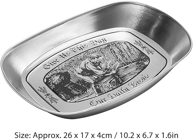 Portable Bread Tray, Oval Metal Picnic Plate Reusable Decorative Bread Serving Tray Multipurpose Tinplate Food Tray for Parties Gatherings (Harvest Style)