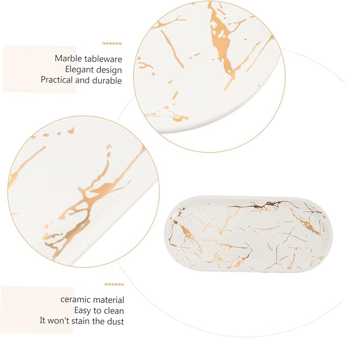 3 Pcs Marble Ceramic Plate Appetizer Serving Tray Dessert Plate Ceramic Marble Tray Restaurant Sushi Plate Ceramic Fruit Plate White Dinner Party Dressing Table Cosmetic Ceramics