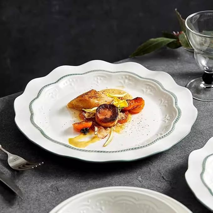 Kitchen Plates Creative Petal Lace Dinner Plate Home Restaurant Kitchen Salad Plate Appetizer Plate Desktop Decoration Tableware Restaurant Plates(26.5cm)