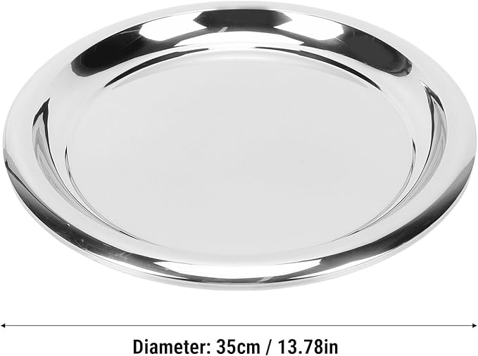 Stainless Steel Round Serving Tray, 35cm Mirror Polished Rustproof Tray with Smooth Edges for Drinks Snacks Desserts Whiskey Home Decor