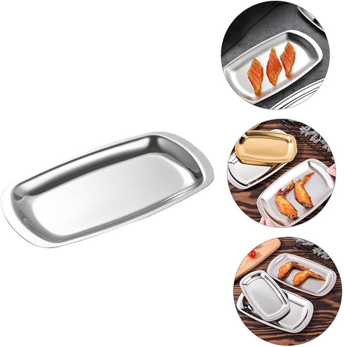 LIFKOME BBQ Plate Sushi Plate Stainless Steel Sushi Platter Serving Tray for Picnic Family Gathering