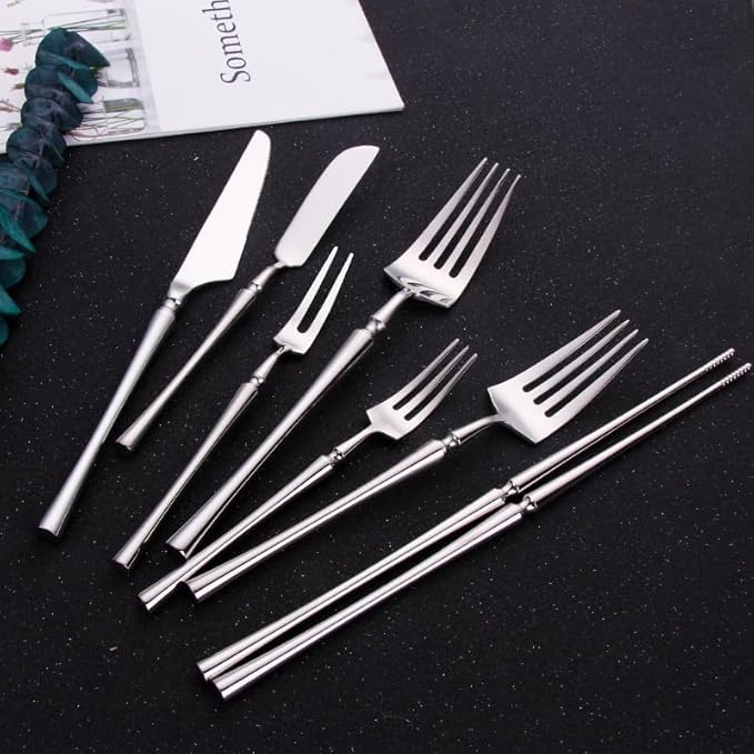 Stainless Steel Flatware serving set,Home Kitchen Eating Tableware Set,Dishwasher Safe,For Home Kitchen Restaurant Hote 8Pcs Mirror 304 Stainless Steel Western Food Knife, Fork, Spoon, Dessert Fork, F