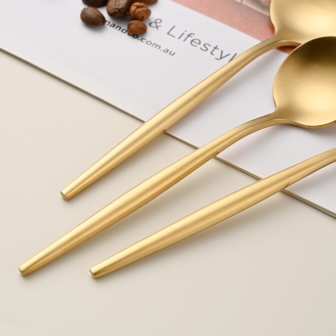 5.1 Inches Satin Gold Coffee&Tea Spoons,Small Demitasse Spoon,Mini Spoons For Stirring,Gold Teaspoons Set Of 4 SS18/10 Solid Round Spoon