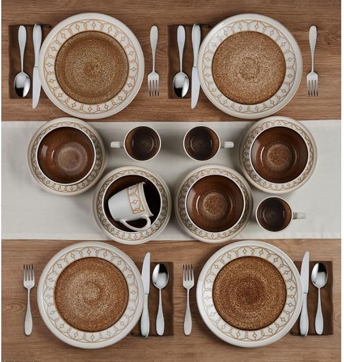 16-Piece Dinnerware Set Round Beige Dish Dinner Plates Set Plate Ceramic Dishes to Eat Sets Tableware Food Kitchen