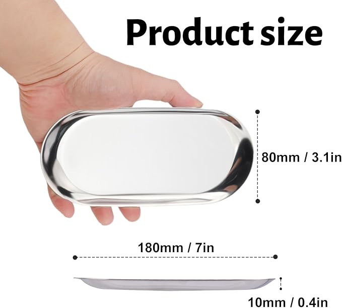 12 Pack 7 Inch Oval Stainless Steel Decorative Tray, Stainless Steel Tea Fruit Tray, 7 inch Silver Oval Trays for Bathroom Vanity, Jewelry, Perfume & Key Organizer (Silver)