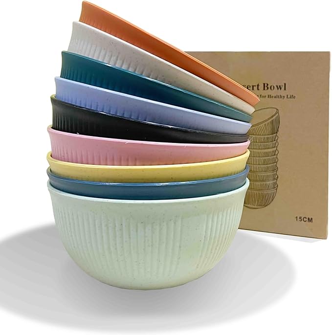 WANBY Lightweight Wheat Straw Cereal Bowls Unbreakable Dinner Bowl Set Dishwasher & Microwave Safe (9 Pack 24Oz)