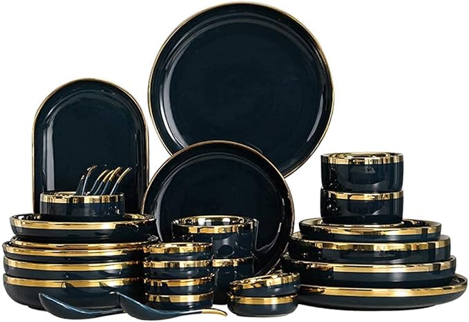 Nordic Style Tableware Set, Ceramic Plate And Bowl Set, Family Restaurant Tableware, 2/4/6 Person Tableware Set, Handmade Ceramic Utensils (Cyan 18 pcs)