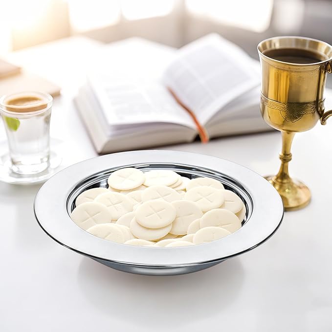 Bekith 2 Pack Communion Plates for Church, Communion Ware Stainless Steel Bread Tray, Church Supplies Set, Silver