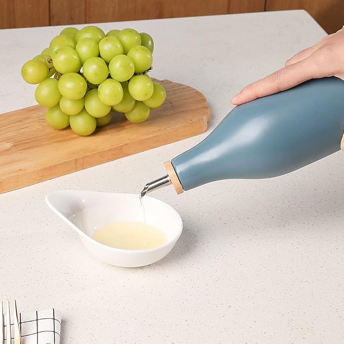 Sweejar Matte Ceramic Olive Oil Dispenser Bottle with Spout, 17 Oz Oil Dispenser for Kitchen Counter, Opaque Oil Cruet for EVOO, Vinegar, Avocado Oil Container for Cooking, Pack of 1 (White)
