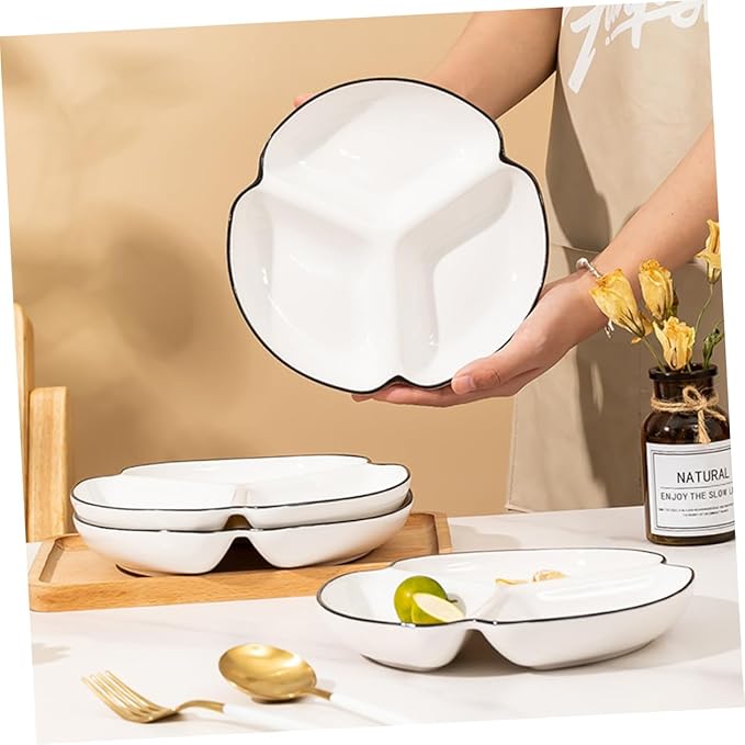 VALICLUD Ceramic Divided Serving Dish Three Compartment Plate for Portion Control Food Grade Dinnerware for Snacks Appetizers Fruits for Home and Party Use