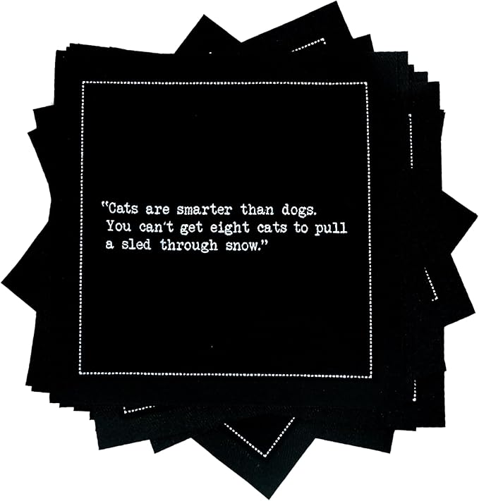 Five Star Funny Cat Quotes | Black Cotton Cocktail Napkins | 50 Luxury Disposable Beverage Napkins with Witty Bar Quotes | Drink Napkins for Parties, Bars, Weddings & Game Nights