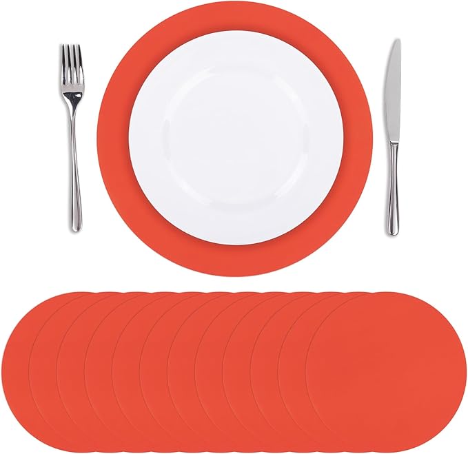 SHACOS 100 PCS Christmas Round Paper Placemats 13 inch Disposable Paper Place Mats for Dinner Wedding Birthday Party Festival Events Table Decoration, Orange Red