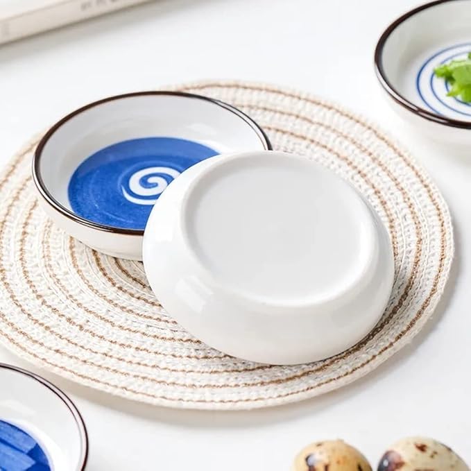 Japanese Retro Ceramic Side Dishes Set of 4, Ceramic Sauce Dipping Bowls Porcelain Side Dish Bowl, 3.54 Inch Mini Seasoning Dish for Ketchup, Sushi, Snack, BBQ and Other Party Supplies