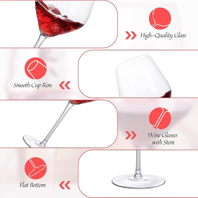 KAMMAK Wine Glasses Crystal Red and White Wine Glasses Set of 2, 16oz Hand Blown Large Glass with Long Stem, Premium Glassware for Wine tasting, Birthday Gift, Party, Anniversary