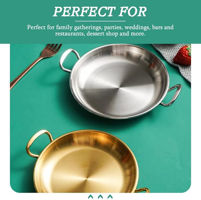 Ciieeo Metal Tray Stainless Steel Round Plate Dish Dessert Plate with Double Handles Snack Appetizer Tray Noodle Bowl Salad Serving for Home Restaurant Camping Silver
