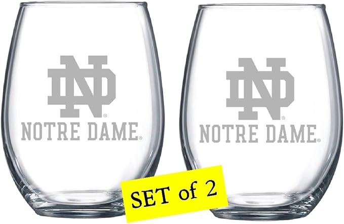 Notre Dame Fighting Irish Etched Satin Frost Logo Wine or Beverage Glass Set of 2