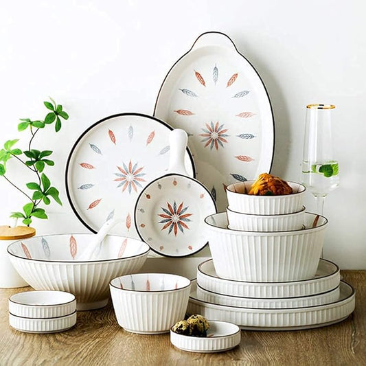 38 Pcs Dinnerware Sets, Chinese Style Porcelain Tableware Set with Plates and Bowls, White Ceramic Dinner Set for Home Kitchen and Dinning, Microwave and Dishwasher Safe (White 23p