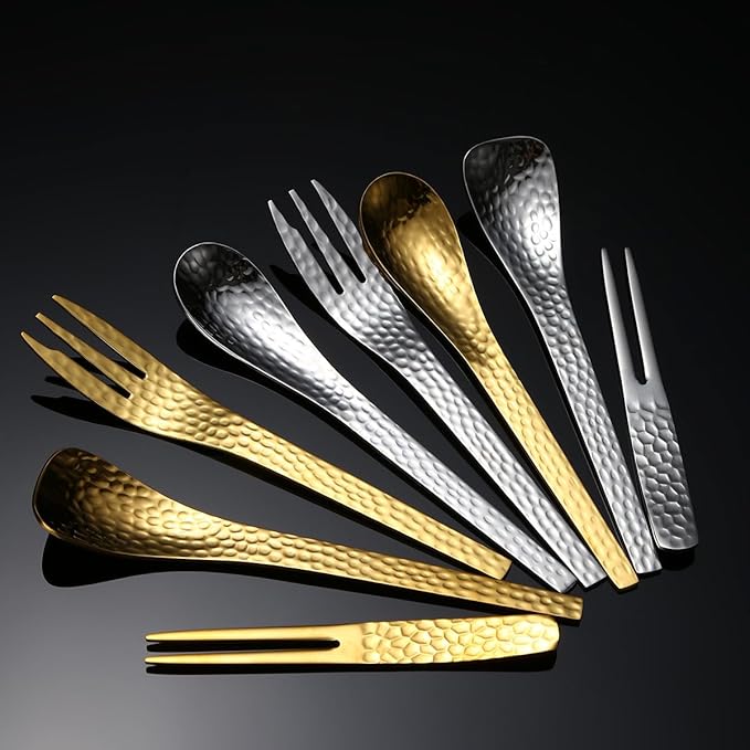 Stainless Steel Flatware serving set,Home Kitchen Eating Tableware Set,Dishwasher Safe,For Home Kitchen Restaurant Hote 1/4/6/8/10/12 Pieces 304 Stainless Steel Dessert Fork Ice Cream Fork Hammered Ca