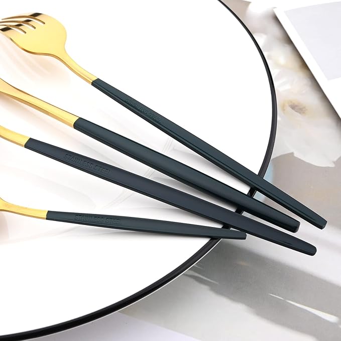 40 Pcs Silverware Set With Teaspoon For 10, Food Grade Stainless Steel Utensils Tableware Set, Elegant & Simple Flatware Serving Set Include Knife Fork Spoon, Mirror (Green Gold)