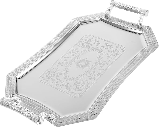 Vintage Silver Serving Tray with Handles Elegant Appetizer Serving Dish for Desserts Snacks and Jewelry Decorative Platter for Home and Parties