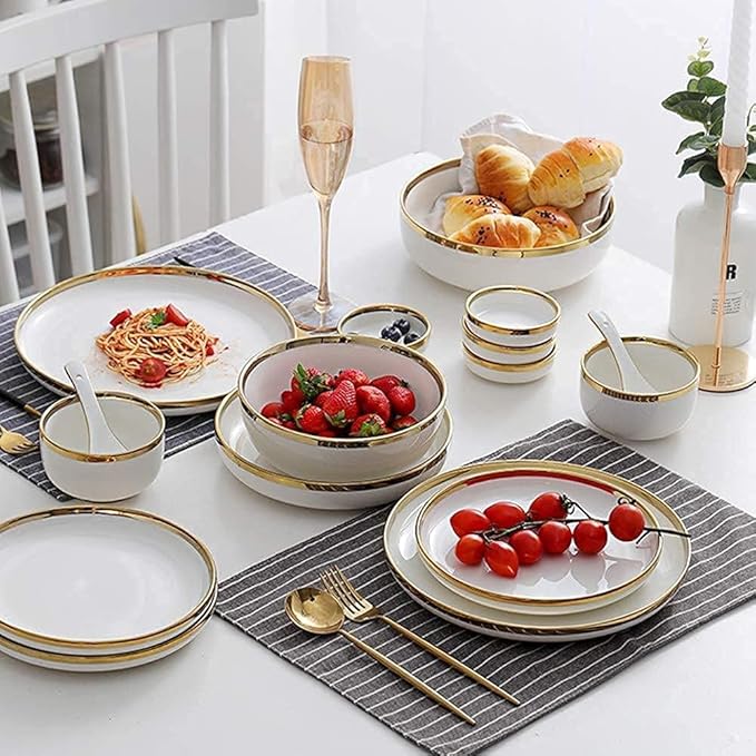 Dinnerware Sets - Luxury Gift Dishes Service Set, Dinnerware Sets Service for 2/4/6, Kitchen Plates and Bowls Sets White, Luxury Bone China Tableware(26Pcs), oujinmm2024327
