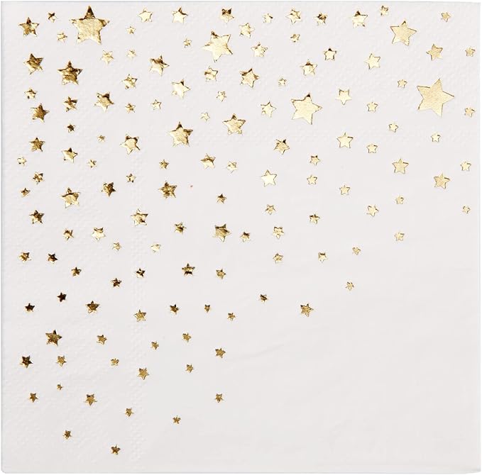 Stylish Gold Cocktail Napkins, 100 Disposable Paper Napkins, 5x5 Inch Gold Star Napkins, 3 Ply Napkins, Disposable Wedding Cocktail Napkins