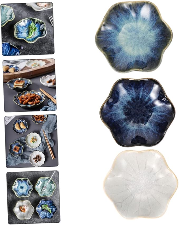 3pcs Ceramic Sauce Plates for Dipping and Appetizers Gradient Vintage and Original Rice for Condiments Parties and Entertaining
