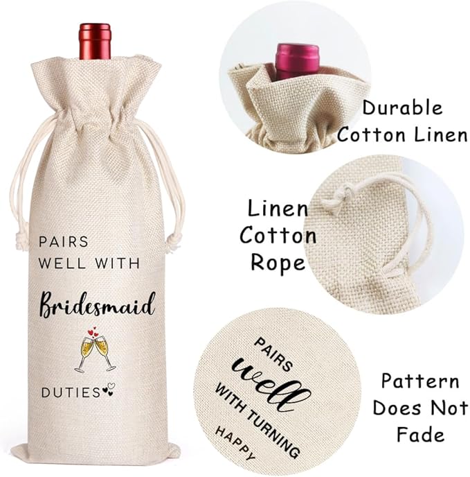 LANBAIHE Pairs well with Bridesmaid Duties, Bridesmaid Proposal Wine Bag, Bridal Party Gifts Wine Bag, Wedding Gift for Bridal Shower, Engagement, Party Decorations