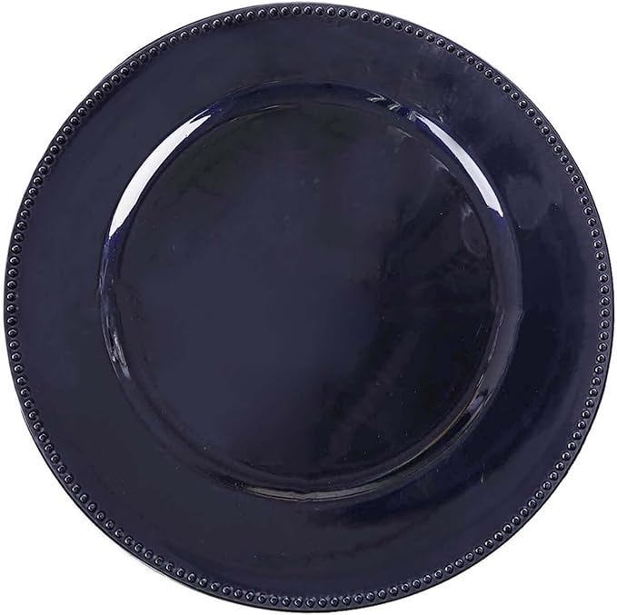 13" Charger Plates -Set of 12 - Acrylic Navy Blue Round Beaded Disposable Chargers, Ideal for Dinner Party Wedding Bulk Events Tabletop Decoration