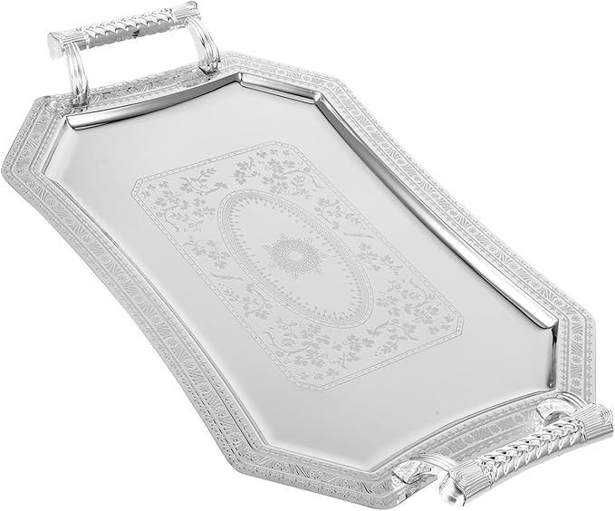 European Style Serving Tray with Handles 14.17X9.84X1.77In Vintage Snack Serving Platter Fruit Dish for Home Entertaining and Parties