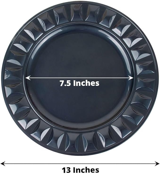 Efavormart 6 Pack | 13" Navy Blue Round Bejeweled Rim Plastic Dinner Serving Trays, Disposable Charger Plates