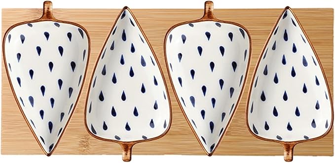 Sauce Dish Japanese Style Leaf Shape Ceramic Sauce Dishes 3.35 Inch Condiments Dish Dipping Plates Soy Sauce Vinegar Appetizer Dishes or Seasoning（with Tray） Dipping Bowls (E)